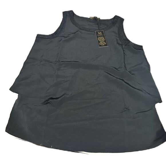 DG2 by Diane Gilman Sleeveless Lettuce Edge Double Layer Easy Black NWT size S - Picture 2 of 4